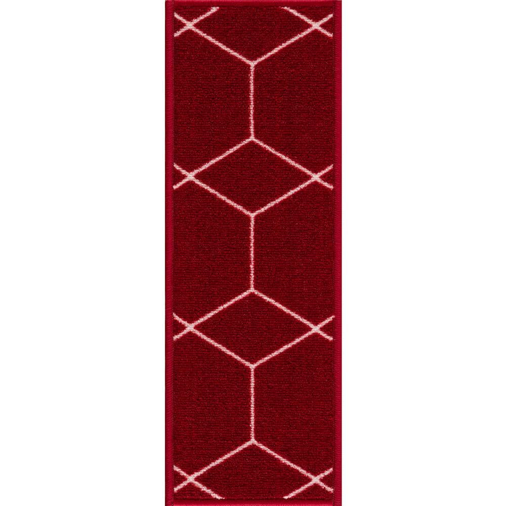 Hexagon Burgundy Red 8.5 in. x 26 in. Polyamide Stair Tread Cover (Set of 1