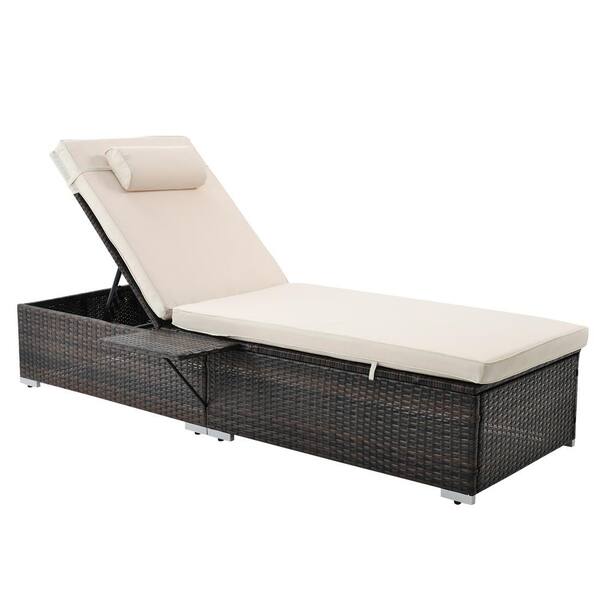 Unbranded 2-Pack Brown Wicker Outdoor Patio Chaise Lounge Chair, with Elegant Reclining Adjustable Backrest and Beige Cushions