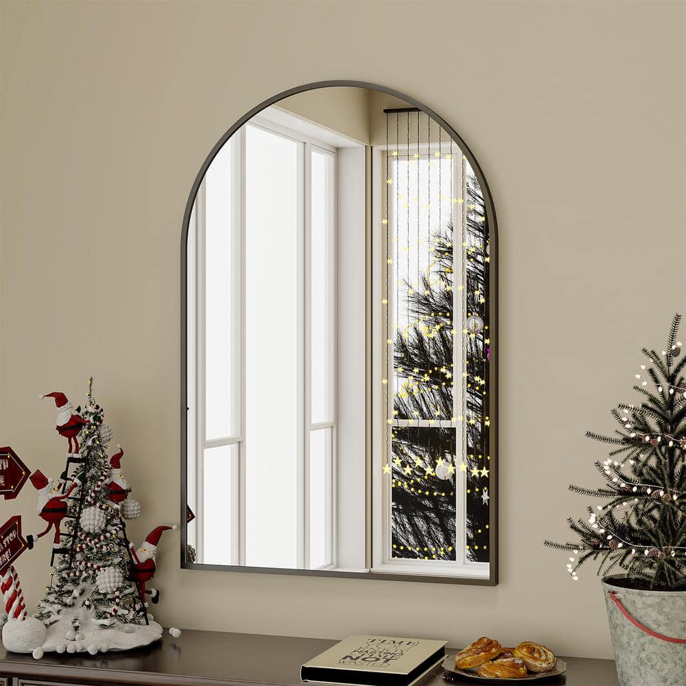24 x 36 Black Metal Framed Arched Vanity Mirror