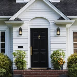 1-Light Matte Black Hardwired Outdoor Wall Lantern Sconce with Seeded Glass Shade (2-Pack)