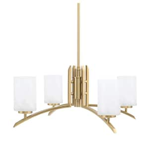 Siena 26 in. 4-Light New Age Brass Chandelier with 4 in. White Marble Glass Shade, No Bulbs Included