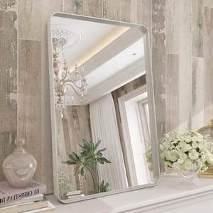 16 in. W x 24 in. H Rectangular Aluminum Alloy Framed and Tempered Glass Wall Bathroom Vanity Mirror in Brushed Silver