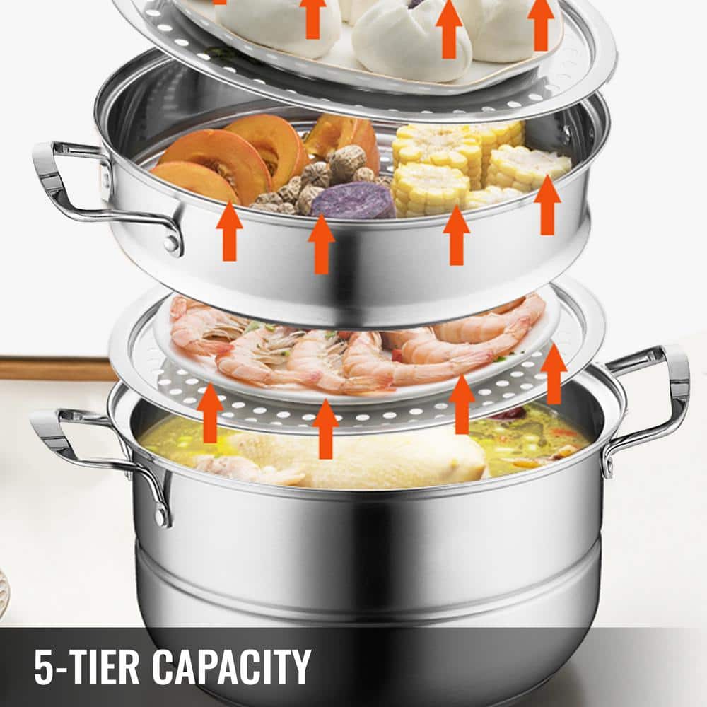 Stainless Steel 5-Tier Electric Dumpling Steamer for Gas and Induction