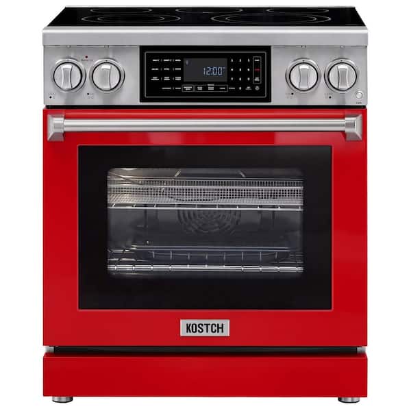 Tilt Panel 30 in. 5 Elements Freestanding Electric Range with 4.8 cu. ft. Self-Cleaning Air Fry Convection Oven in Red