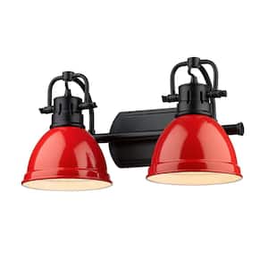 Duncan 8.5 in. 2-Light Black Vanity Light with Red Shades