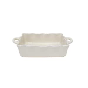Cook and Host Ruffled 13.5 in. 89 fl. oz. Ivory Ceramic Stoneware Baker