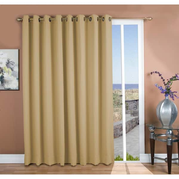 RICARDO Putty Polyester Solid 112 in. W x 84 in. L Grommet Blackout Curtain