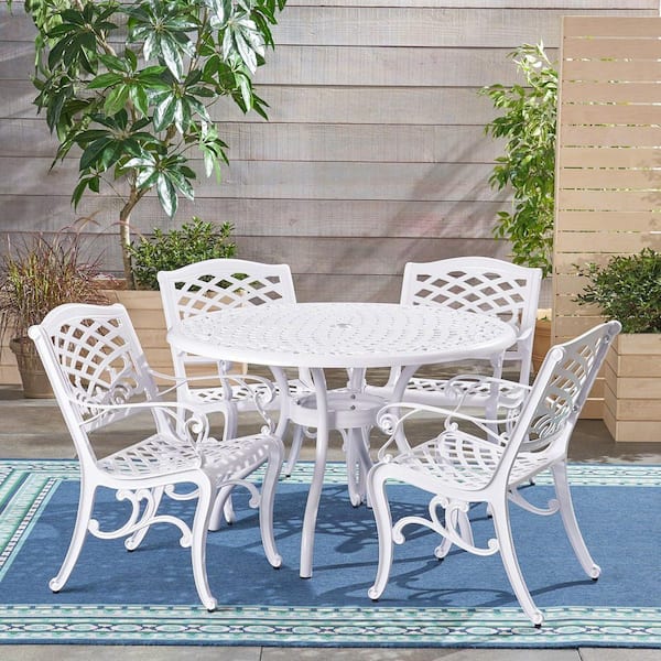 5-Pieces Aluminium Outdoor Dining Set with Round Table, White