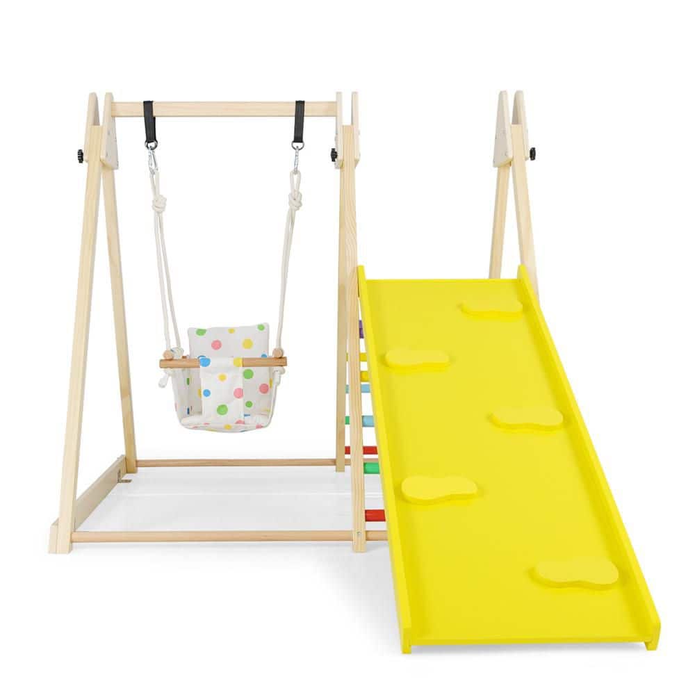 4-in-1 Indoor Jungle Gym Straight Slide with Baby Swing, Climber, Ladder and Resting Platform Yellow price history on PriceWatchPro