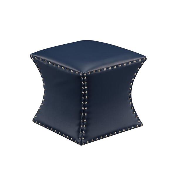 Kings Brand Furniture Blue Nailhead Trim Faux Leather Ottoman SD3216BU