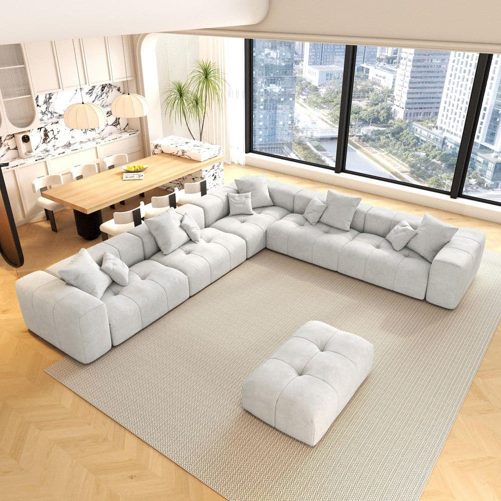 J&E Home Oversized 144.17 in. 6-Piece Linen Sectional Sofa L