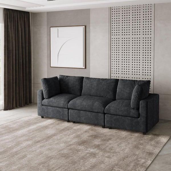 100.5 in. Square Arm 3 Piece Chenille Modular Free Combination Sectional Sofa Couch with Removable Covers in Black