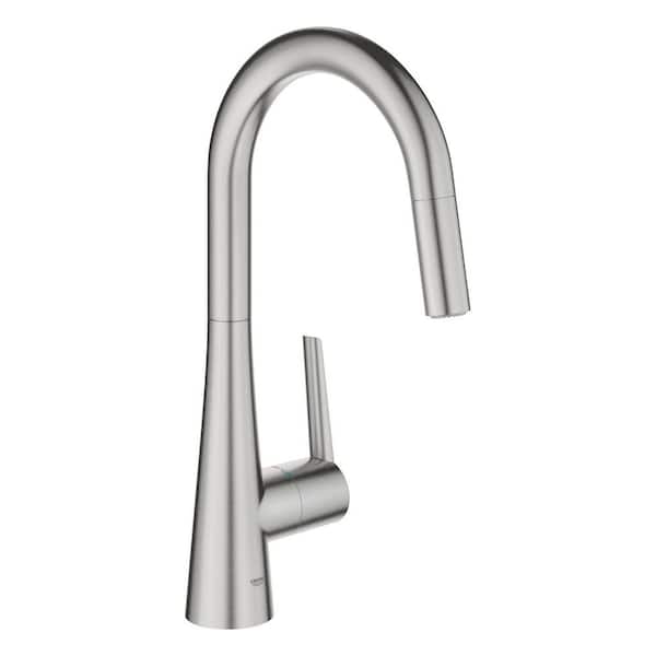 GROHE Zedra Single-Handle Pull-Out Sprayer Kitchen Faucet with Dual Spray in SuperSteel Infinity Finish