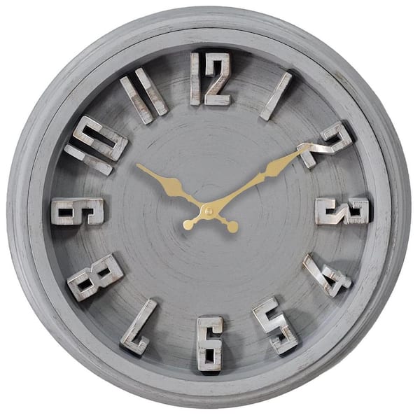 Unbranded 16 in. Grey Analog Extra-Large 3D Font Wall Clock Silent Non Ticking, Retro Country Style Clock Battery Powered