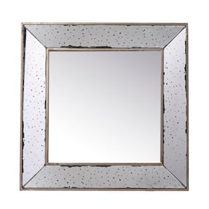 1.4 in. W x 18.1 in. H Wood Frame Silver Square Wall Accent Mirror with Raised Tray Edges