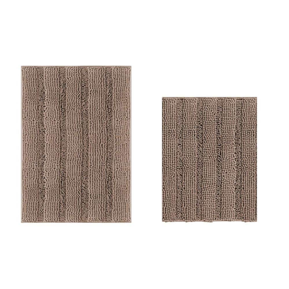 2-Piece 20 in. x 32 in. and 17 in. x 24 in. Chenille Striped Bathroom Rug, Non Slip Taupe Brown Bath Mat for Bathroom price history on PriceWatchPro