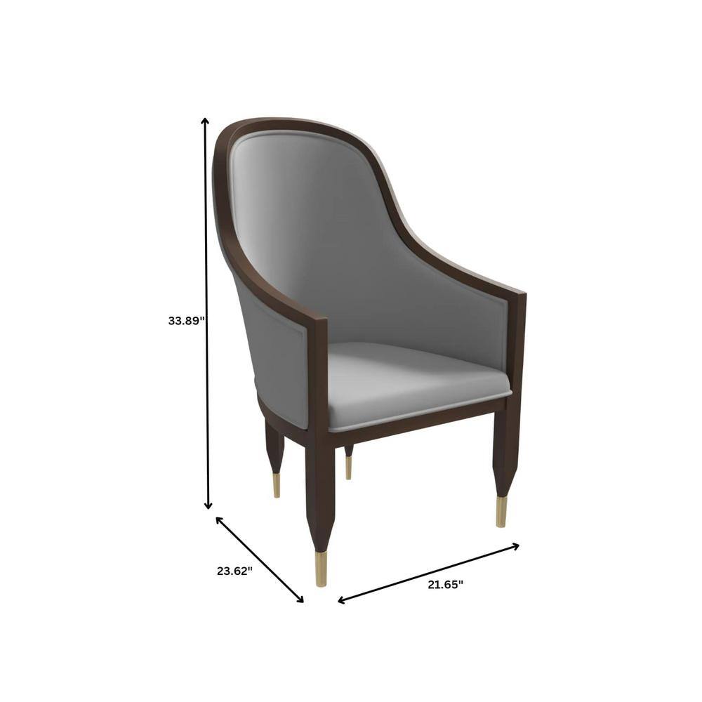 Light Grey Leather Upholstered Arm Chair with Wood Frame