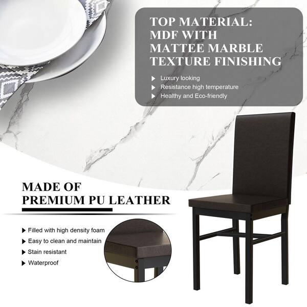 mieres 5-Piece Rectangle Faux Marble Top White Espresso Modern  