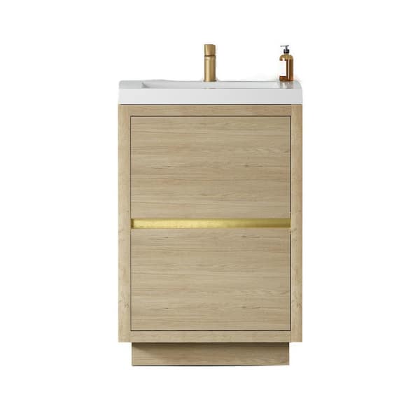 23.62 in. W x 19.69 in. D x 35.43 in. H Freestanding Bath Vanity in Oak Natural Wood with White Resin Top