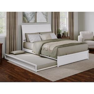 Andorra White Solid Wood Frame Queen Platform Bed with Panel Footboard and Twin XL Trundle