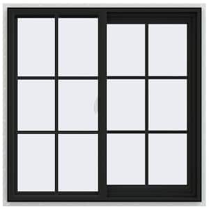 36 in. x 36 in. V-2500 Series Bronze Exterior/White Interior FiniShield Vinyl Right-Handed Sliding Window Colonial Grids