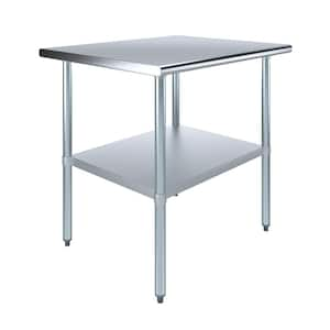 30 in. x 36 in. Stainless Steel Kitchen Utility Table with Adjustable Bottom Shelf