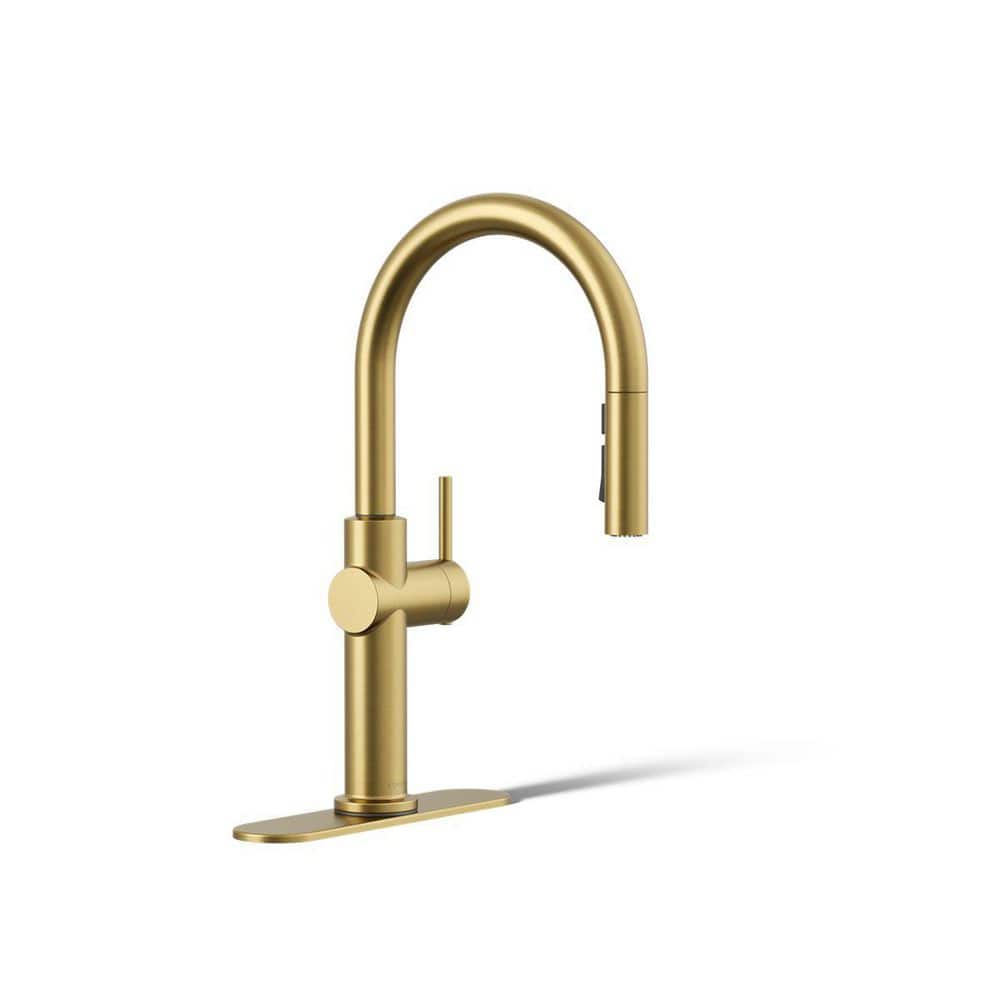 Sophisticated Moderne Brass Regular Kitchen Faucet with Pull-out Spray