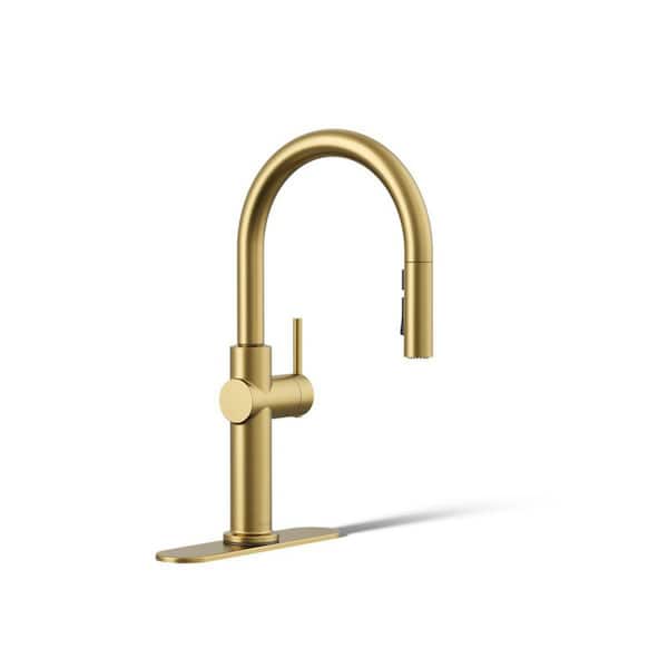 Crue Single-Handle Pull-Down Sprayer Kitchen Faucet in Vibrant Brushed Moderne Brass