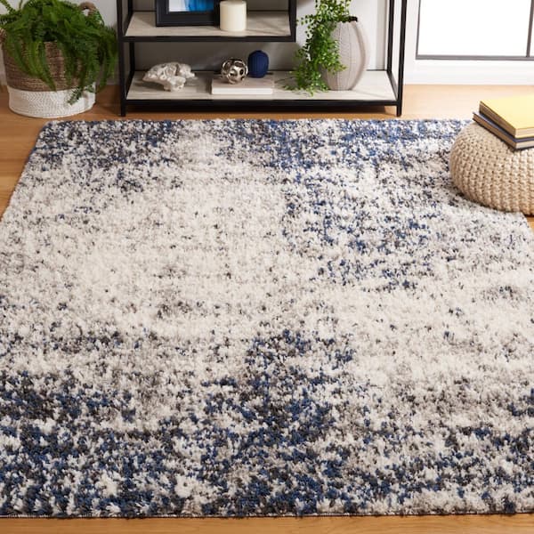 Jericho Shag 9 ft. x 12 ft. Ivory/Navy Distressed Abstract Area Rug