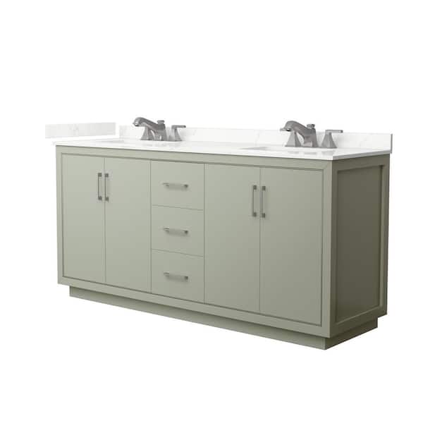 Wyndham Collection Icon 72 in. W x 22 in. D x 35 in. H Double Bath Vanity in Light Green with Giotto Quartz Top