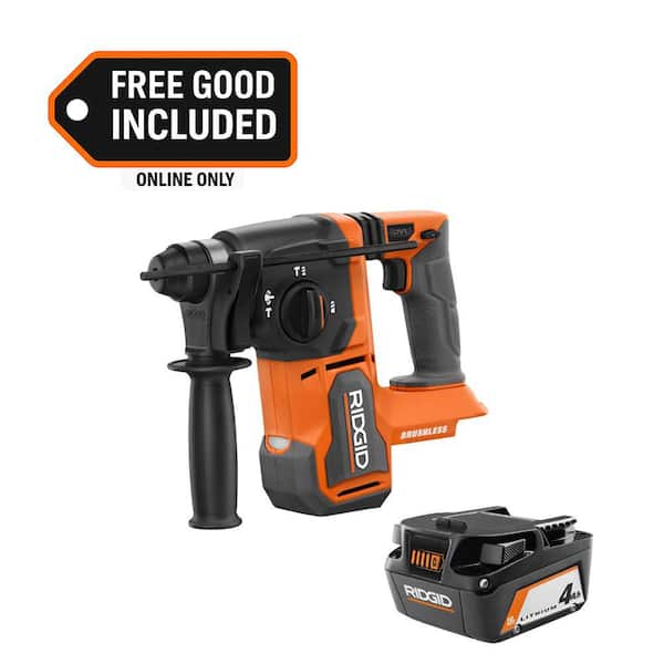 18V Brushless Cordless 1 in. SDS Plus Rotary Hammer with FREE 18V Lithium Ion 4.0 Ah Battery