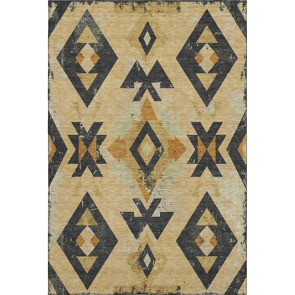 Mayfield Premium Machine Washable Abstract AMF1882 Gold 5 ft. x 7 ft. 6 in. Area Rug