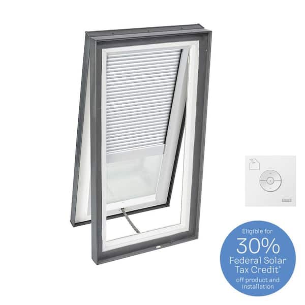 VELUX 22-1/2 in. x 34-1/2 in. Solar Powered Venting Curb Mount Skylight w/ Laminated Low-E3 Glass & White Room Darkening Blind