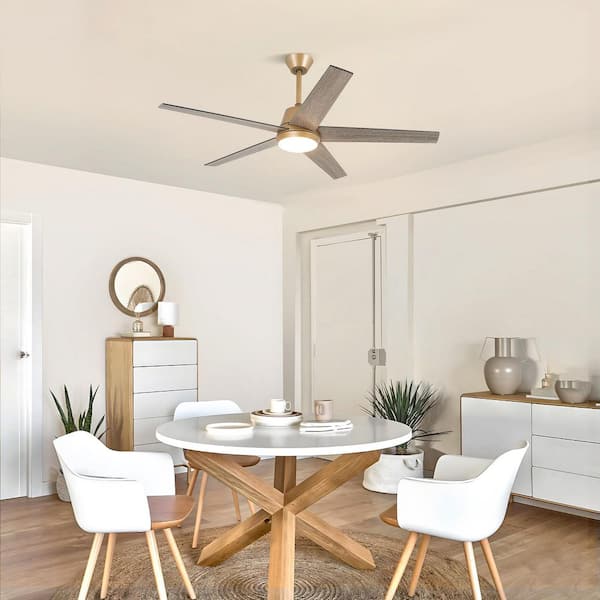 52 in. Gold Downrod Mount Standard Ceiling Fan with LED Light, DC Motor and Remote Control