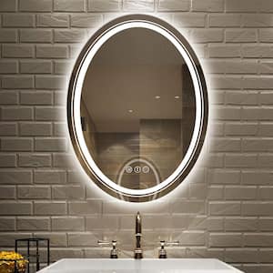 20 in. W x 28 in. H Large Oval Frameless Anti-Fog Wall Dimmable Backlit Dual LED Bathroom Vanity Mirror Makeup Shaving