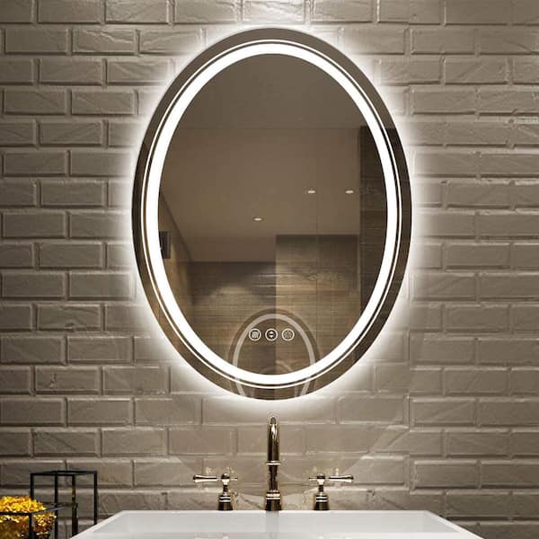 Wisfor 20 in. W x 28 in. H Large Oval Frameless Anti-Fog Wall Dimmable Backlit Dual LED Bathroom Vanity Mirror Makeup Shaving