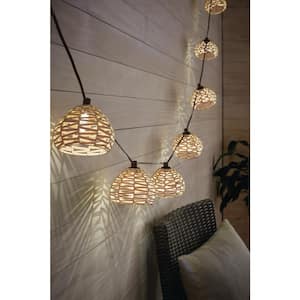 10-Light 10 ft. Outdoor/Indoor Plug-In Round Globe Bulb LED Rattan String Light