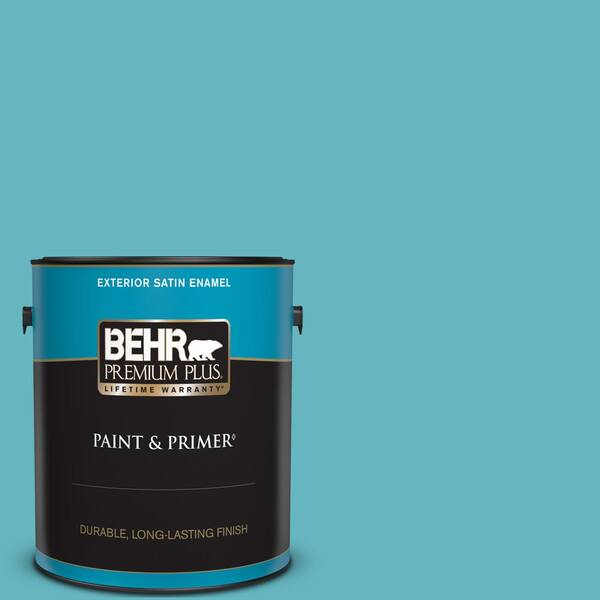 BEHR PREMIUM PLUS 1 gal. #520D-5 Tropical Tide Satin Enamel Exterior Paint & Primer