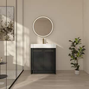 Elegant 30 in. W x 18.1 in. D x 35.1 in. H Freestanding Bath Vanity in Black with White Resin Top