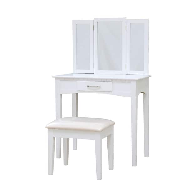 Homecraft Furniture Malachi 3-Piece White Bedroom Vanity Set with Mirror