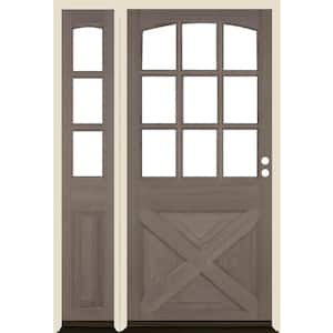 50 in. x 80 in. Farmhouse X Panel LH 1/2 Lite Clear Glass Grey Stain Douglas Fir Prehung Front Door with LSL