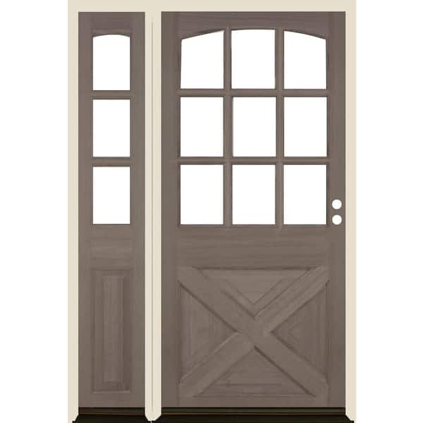 Krosswood Doors 50 in. x 80 in. Farmhouse X Panel LH 1/2 Lite Clear Glass Grey Stain Hemlock Prehung Front Door with LSL