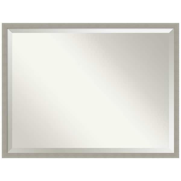 Amanti Art Woodgrain Stripe 42 in. W x 32 in. H Beveled Casual Rectangle Wood Framed Wall Mirror in Gray