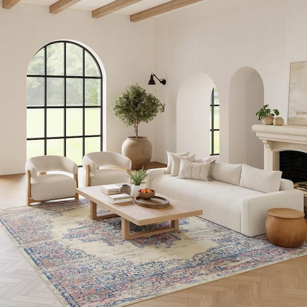 Grafix Ivory/Pink 9 ft. x 12 ft. Persian Medallion Transitional Area Rug