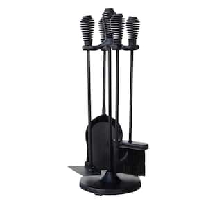 Black 5-Piece Mini Fireplace Tool Set with Spiral Handles