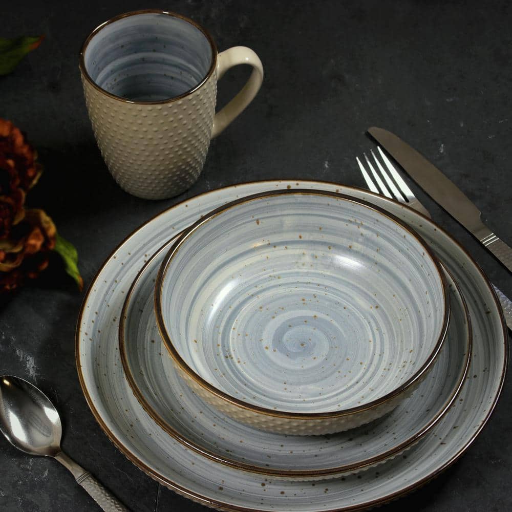 Powder Blue and White Ceramic 16-Piece Dinnerware Set