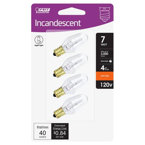 thumbnail image 2 of Feit Electric C7 E12 Candelabra LED Bulbs – Daylight 7W Equivalence – 4 Pack – Model BP7C7/850/LED/4 2 of 5