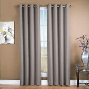 Grey Polyester Solid 56 in. W x 63 in. L Grommet Blackout Curtain