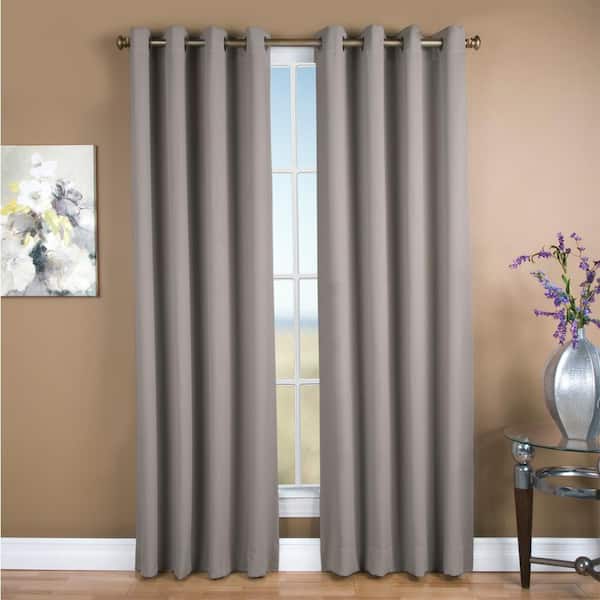 Grey Polyester Solid 56 in. W x 84 in. L Grommet Blackout Curtain
