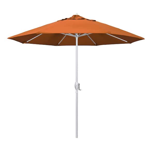 California Umbrella 9 ft. Matted White Aluminum Market Patio Umbrella Auto Tilt in Tuscan Sunbrella